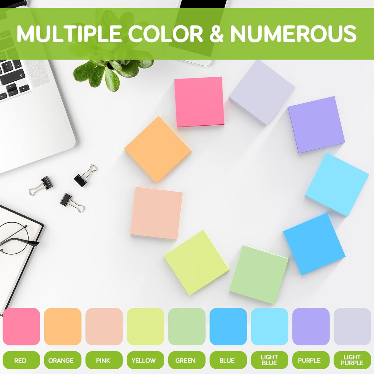 Stick Notes 3x3, Bright Color Stick Notes, 18 Pads, Super Sticky & Recyclable, for Home, Office, School