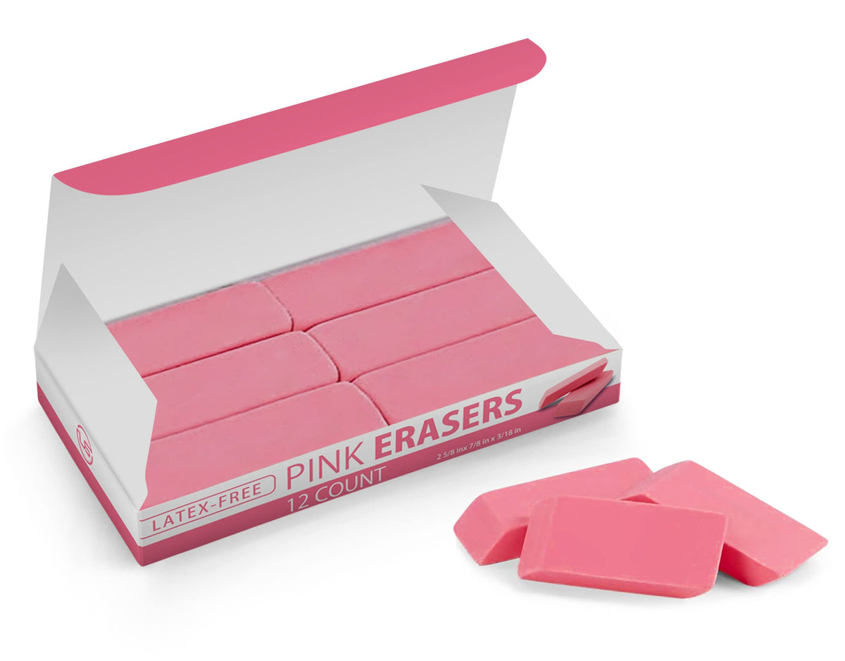 Pink Erasers, 120 Count Rectangular Eraser Bulk Pack, Latex Free Pink Pearl Erasers for School Supplies, Art and Office