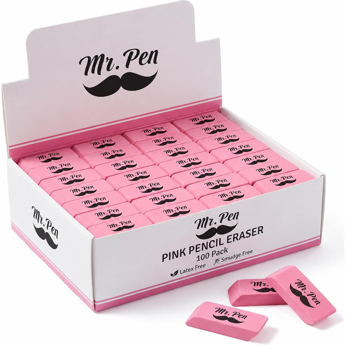 Mr. Pen- Pink Pencil Eraser, 12 Pack