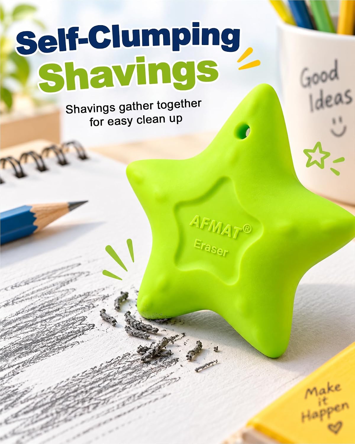 AFMAT PE14 Starfish-Shaped Pencil Erasers, Cute Erasers for Kids, 10 Colors