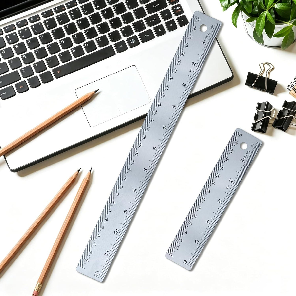 Metal Ruler Set 6 Inch and 12 Inch,Metal Straight Edge Ruler for Drawing