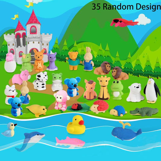 URSKYTOUS 35Pcs Animal Erasers Desk Pets for Kids,Classroom Prizes