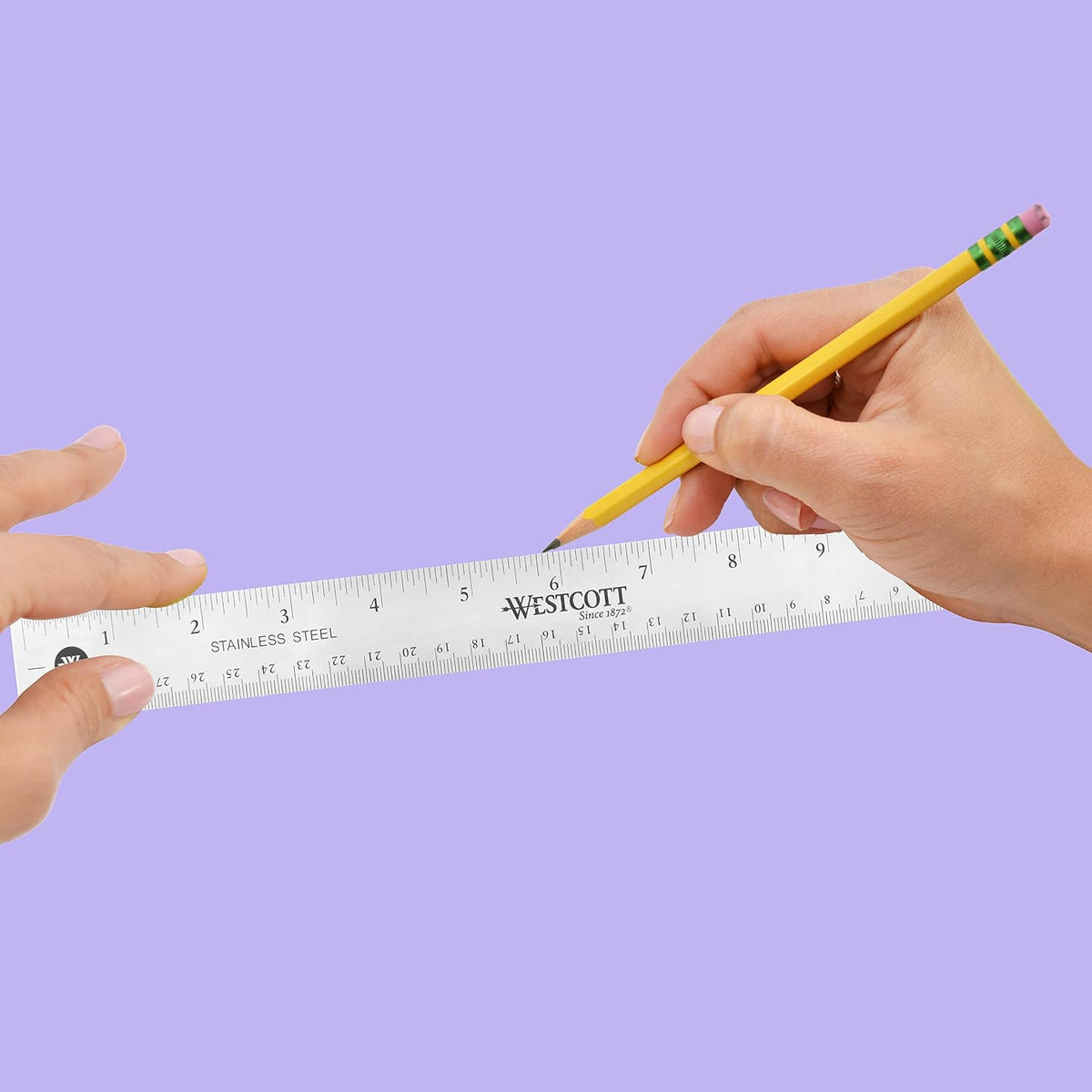 Westcott 10415 Stainless Metal Ruler with Non-Slip Cork Base, 12-Inch