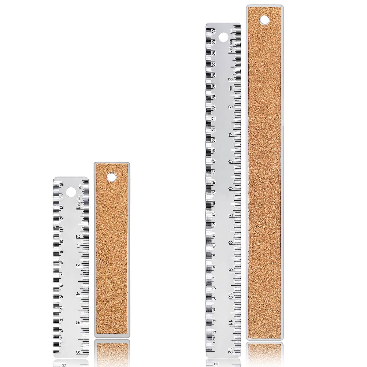 12 Inch Metal Ruler Stainless Steel Metal Ruler with Cork Backing, Non-Slip Rulers with Inch and Centimeters, Straight Edge Cork Base Rulers for Student School Office Drafting Tools