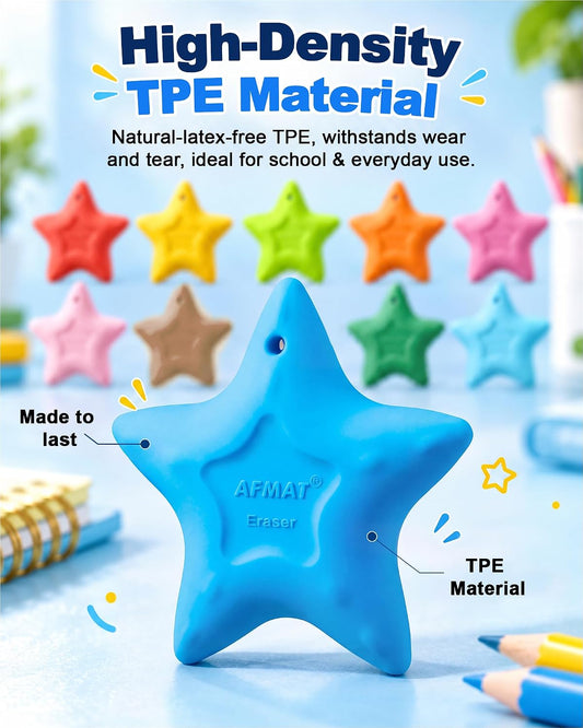 AFMAT PE14 Starfish-Shaped Pencil Erasers, Cute Erasers for Kids, 10 Colors