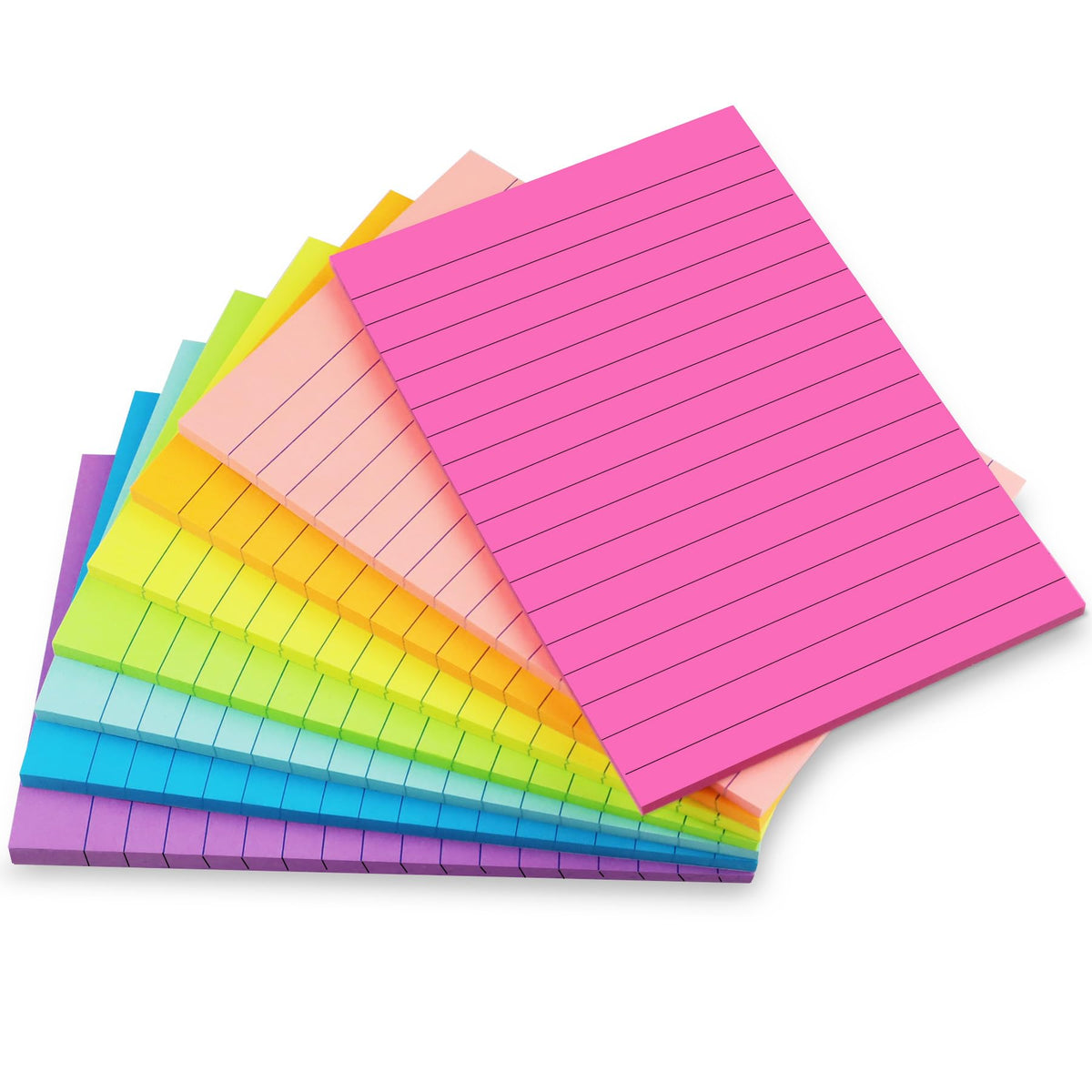 Lined Sticky Notes 4x6 in Post, Bright Colors, 8 Pads