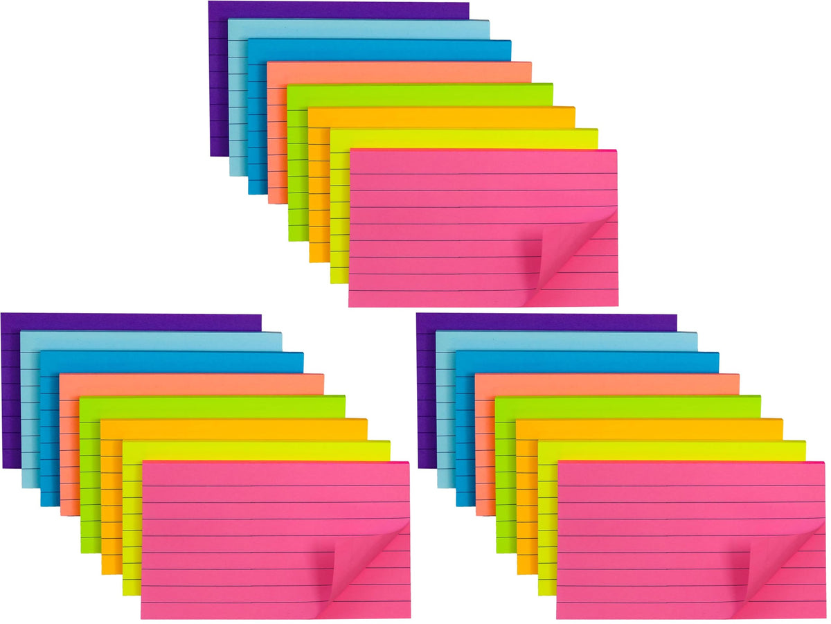 (8 Pads) Lined Sticky Notes 4x6 in, 8 Bright Colors, Self-Stick Note Pads