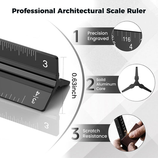 12 Inch Aluminum Architectural Scale Ruler, Aluminum Architect Ruler
