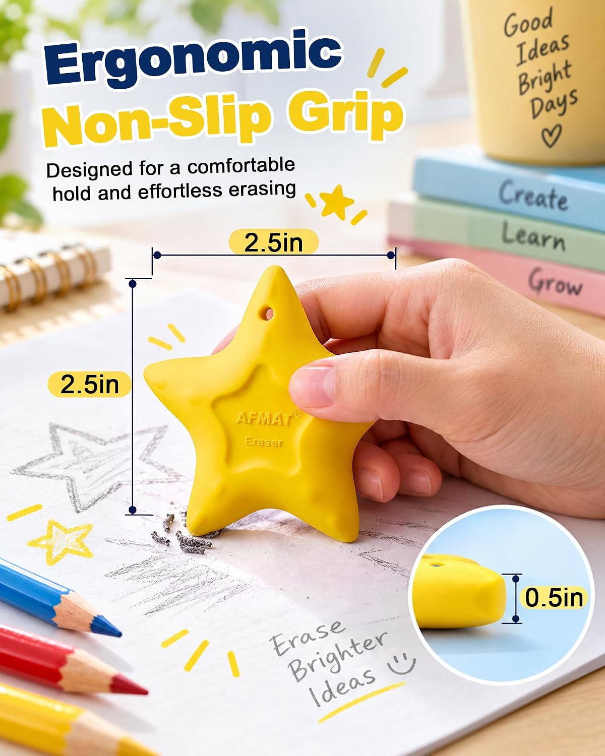 AFMAT PE14 Starfish-Shaped Pencil Erasers, Cute Erasers for Kids, 10 Colors