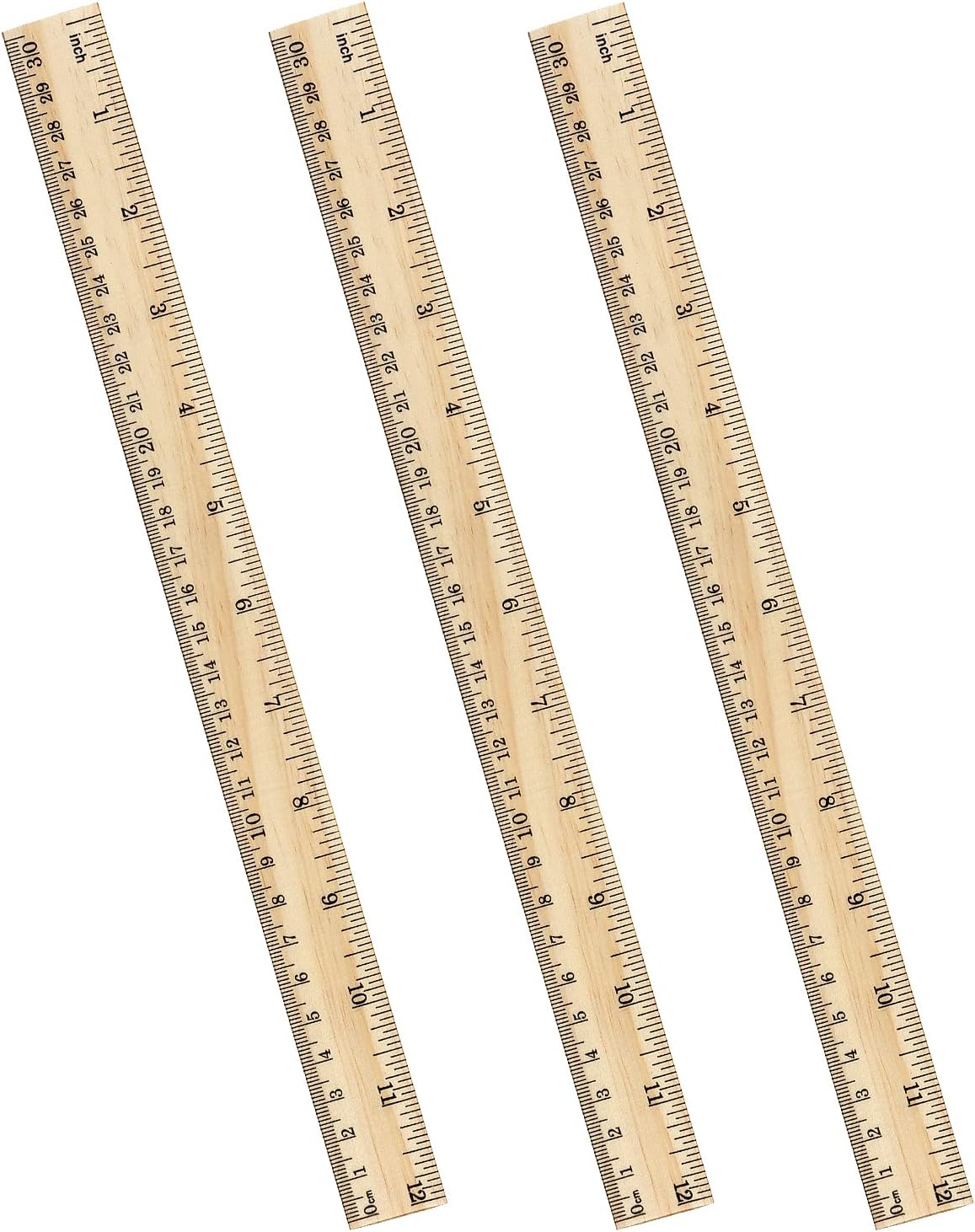ZZTX 3 Pack Wooden Ruler 12 Inch(30 cm)