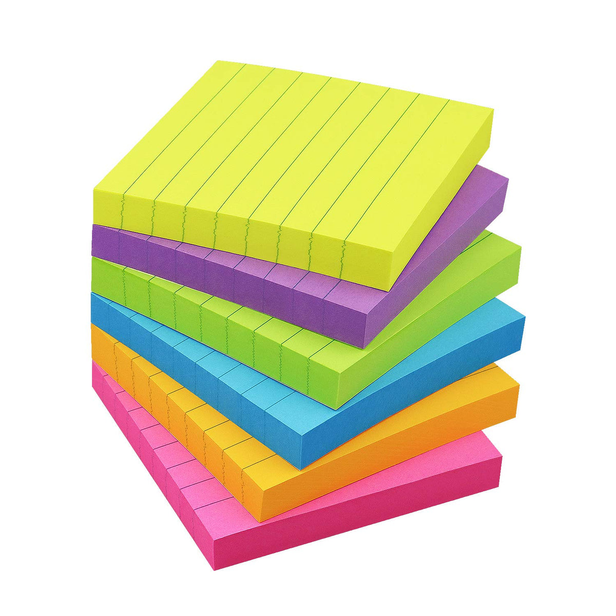 Eastern Wolf Lined Sticky Notes, 4x4in, 8 Bright Colors Pads, 50 Sheets/Pad