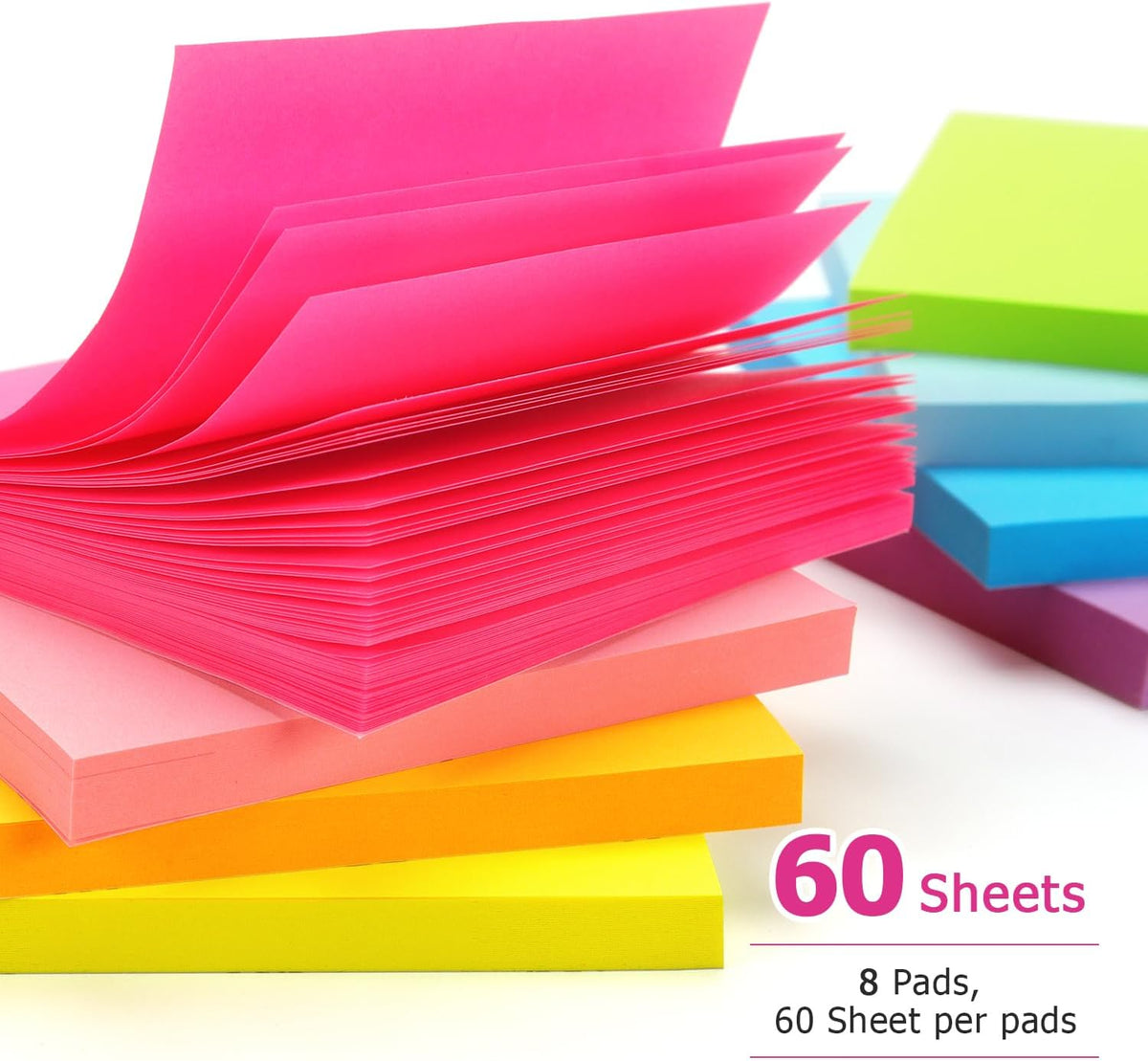 Early Buy Sticky Notes 3 in x 3 in, 8 Bright Color 8 Pads, 55 Sheets/Pad