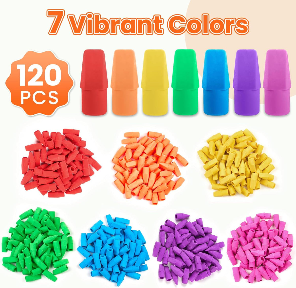 Sooez 120 Pack Pencil Top Erasers Bulk, Cap Erasers Toppers for Pencils