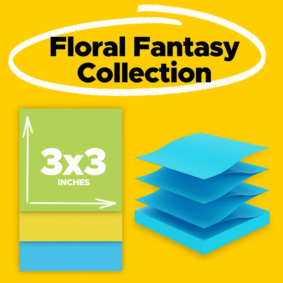 Post-it Pop-up Notes, 18 Sticky Note Pads, 3 x 3 in., School Supplies, Office Products, Accordion Sticky Notes Work with Pop-Up Note Dispenser, Floral Fantasy Collection