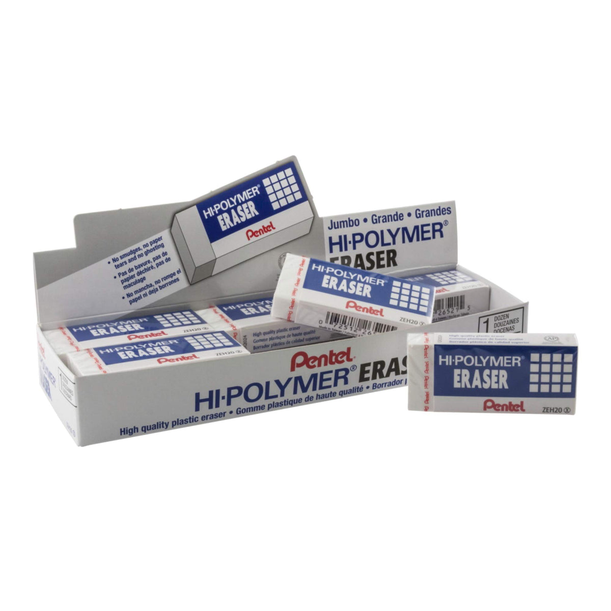 Pentel HI-Polymer Eraser Combo Pack, 6 Caps, 1 Large (ZEH0210BP7)