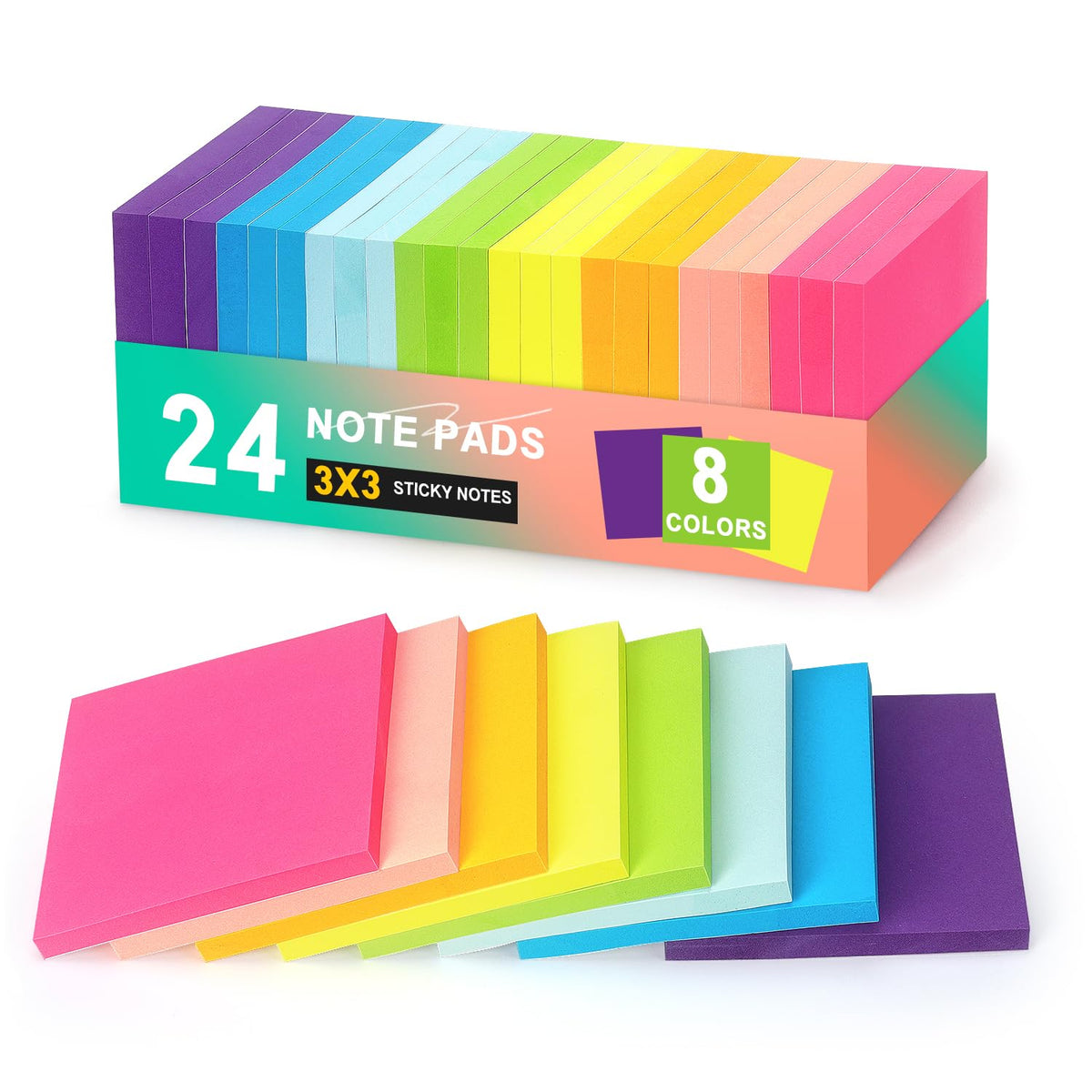 Early Buy Sticky Notes 3 in x 3 in, 8 Bright Color 8 Pads, 55 Sheets/Pad