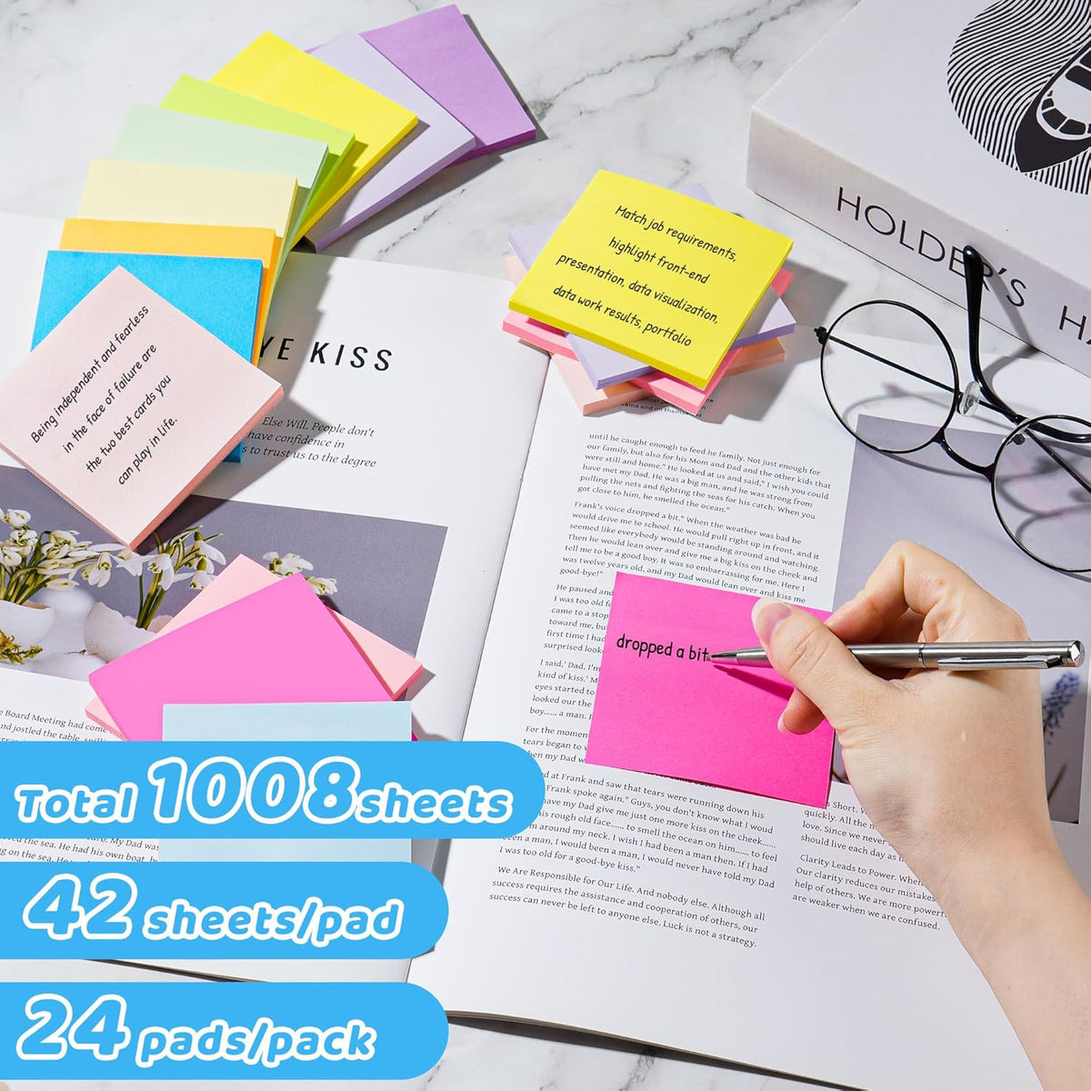 (24 Pads) Sticky Notes 3 x 3 in Post, 12 Bright Colors Self-Stick Pads