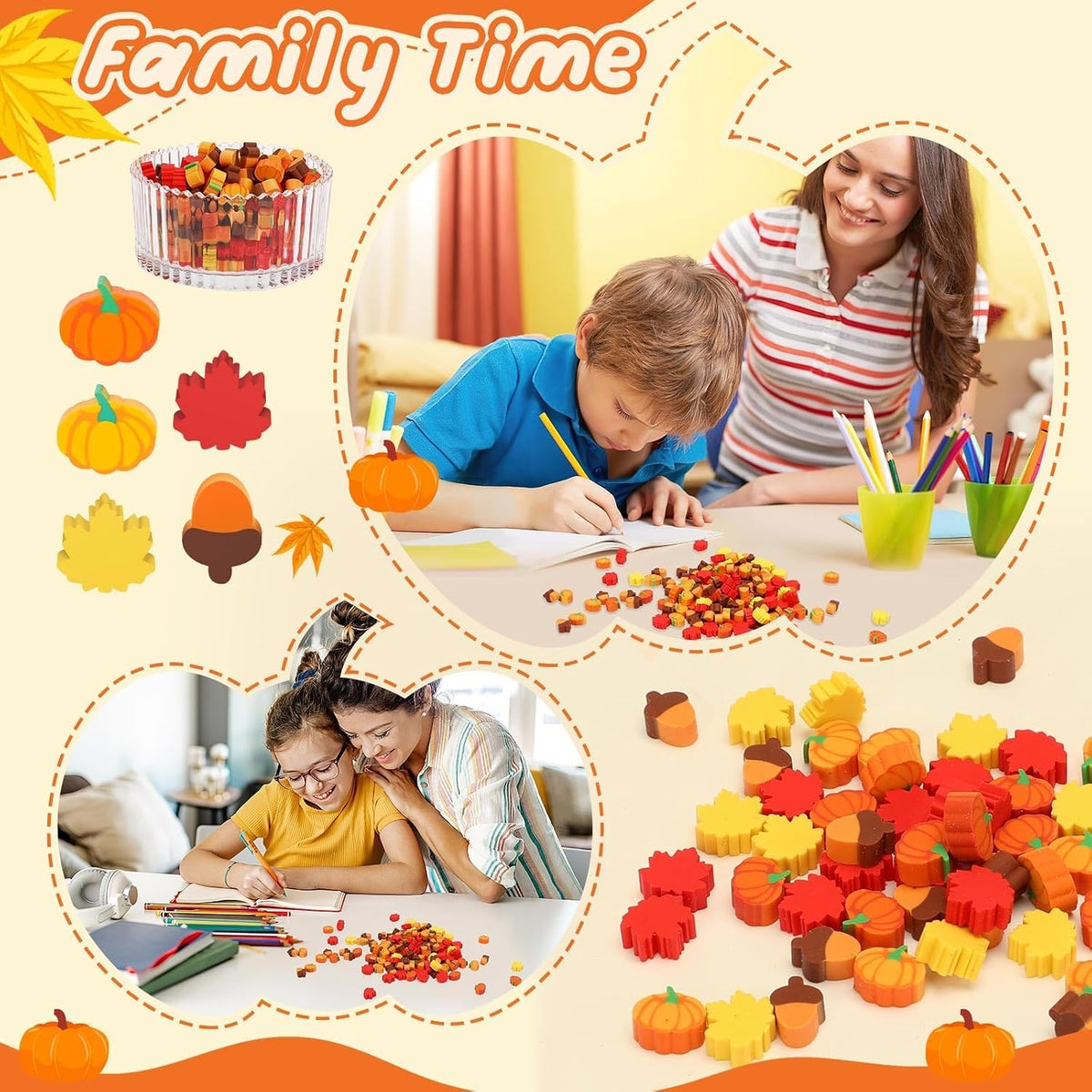 JUNEBRUSHS 150Pcs Fall Mini Erasers, Cute Thanksgiving Erasers Bulk