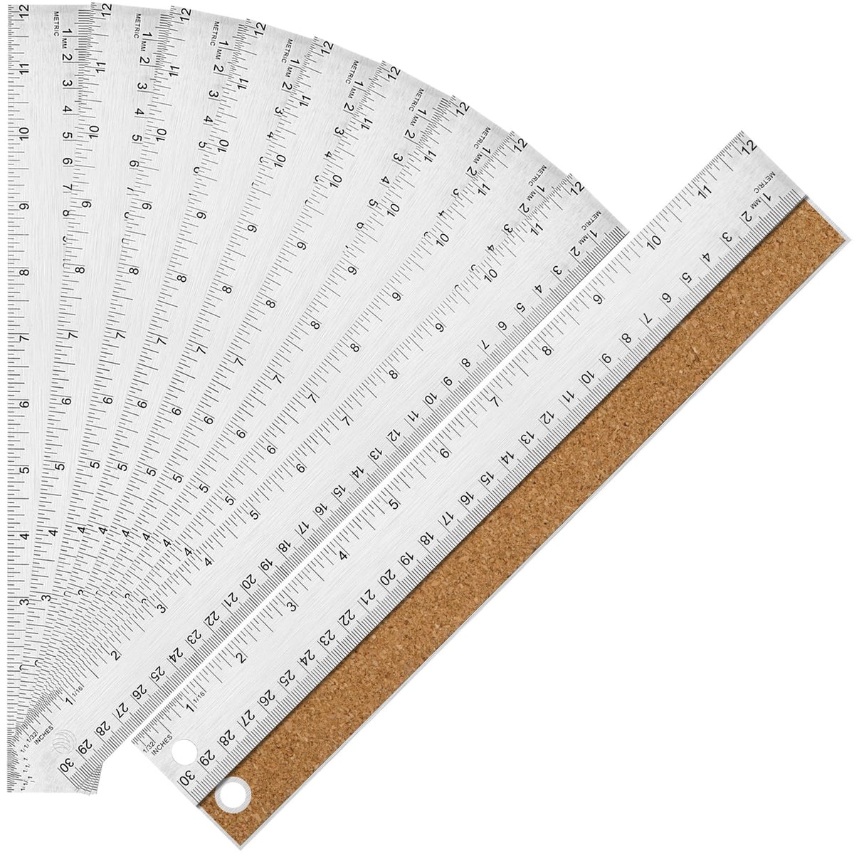 12 Inch Metal Ruler with Cork Backing, Imperial & Metric Markings