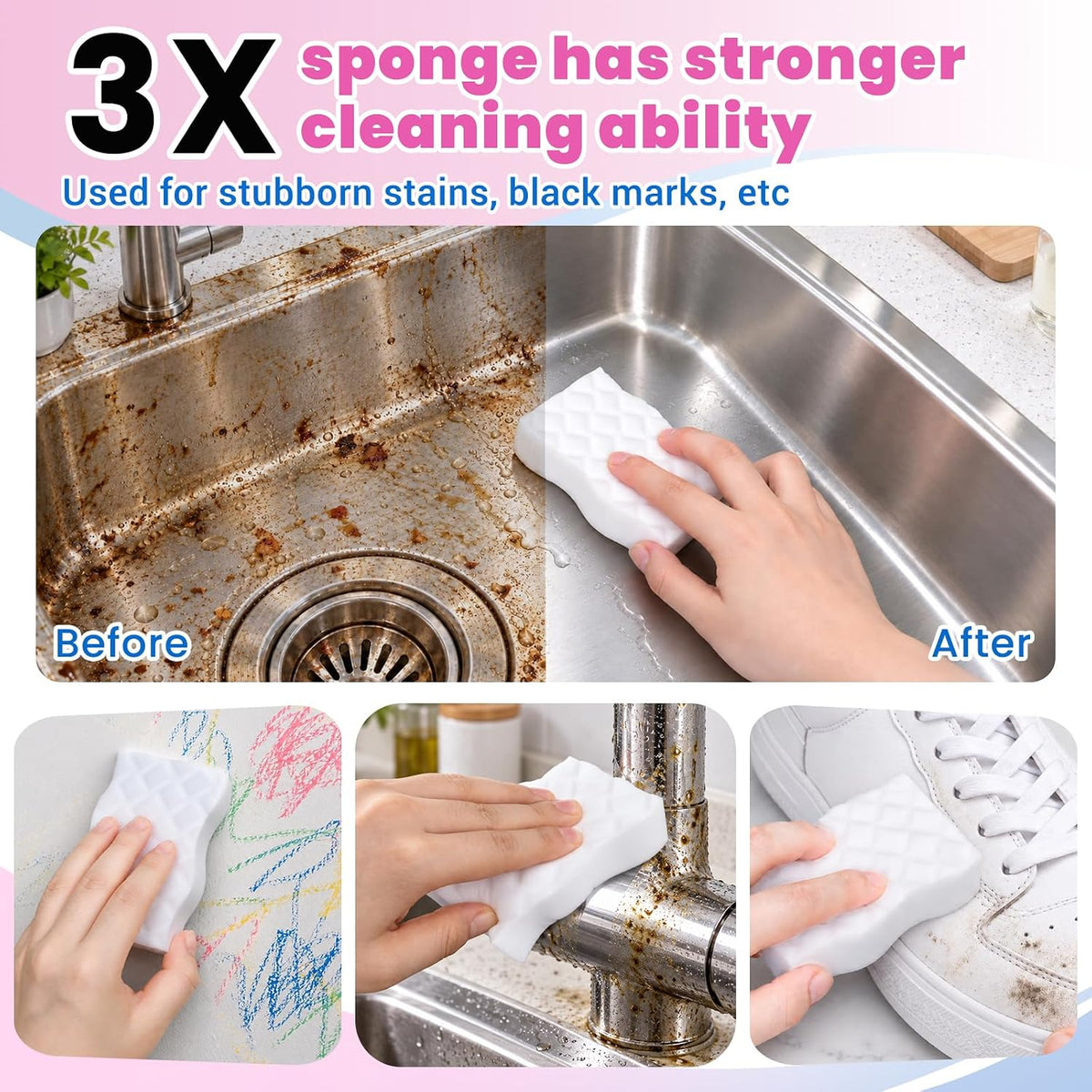 3X Density Magic Sponges Cleaning Eraser,20 Pack Stronger Melamine Foam