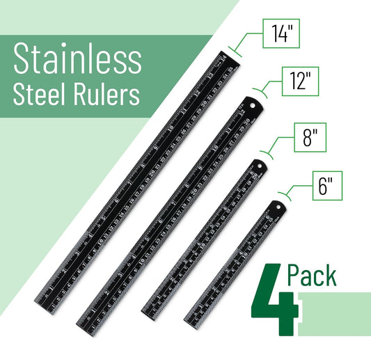 Mr. Pen- Metal Straight Edge Ruler, 4 pcs, 6", 8", 12", 14", Black