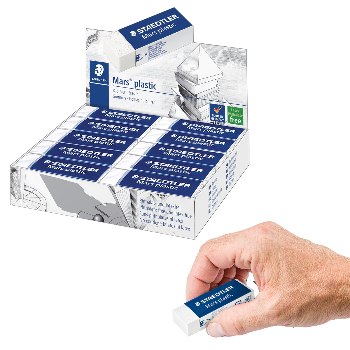 STAEDTLER Mars Plastic Vinyl Erasers (4-Pack), White Erasers for Clean & Precise Results - Latex-Free, Minimal Crumbling, Made in Peru