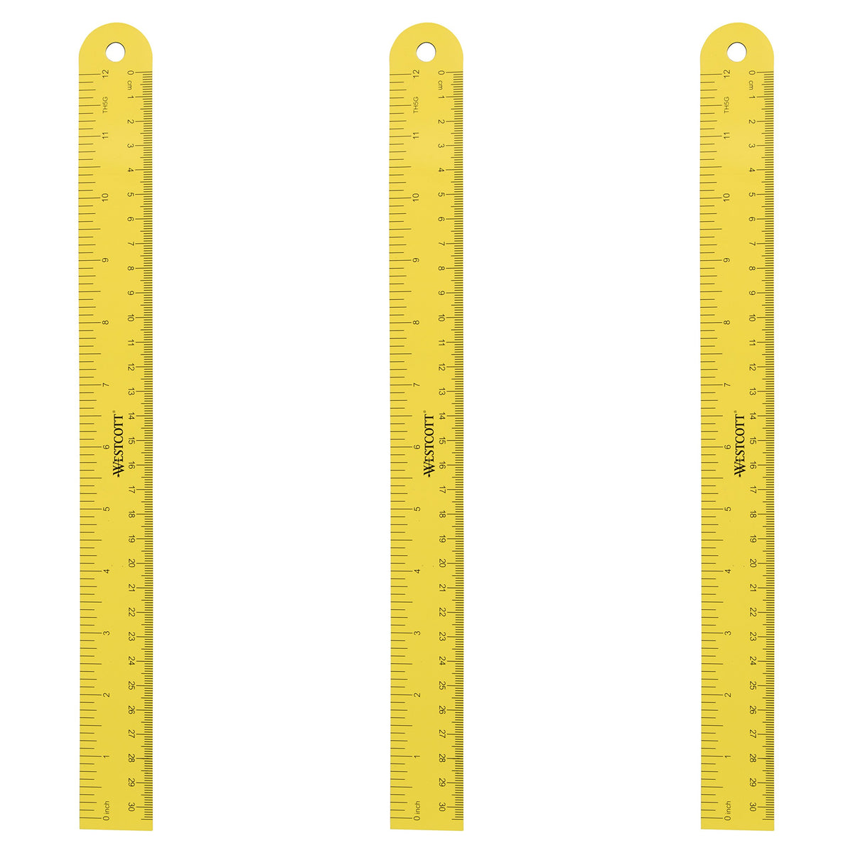 Westcott 12 inch Magnetic Flexible Rulers (3 Pack), Yellow, for School, Office, Crafts and DIY, Measuring Tools for Students and Adults