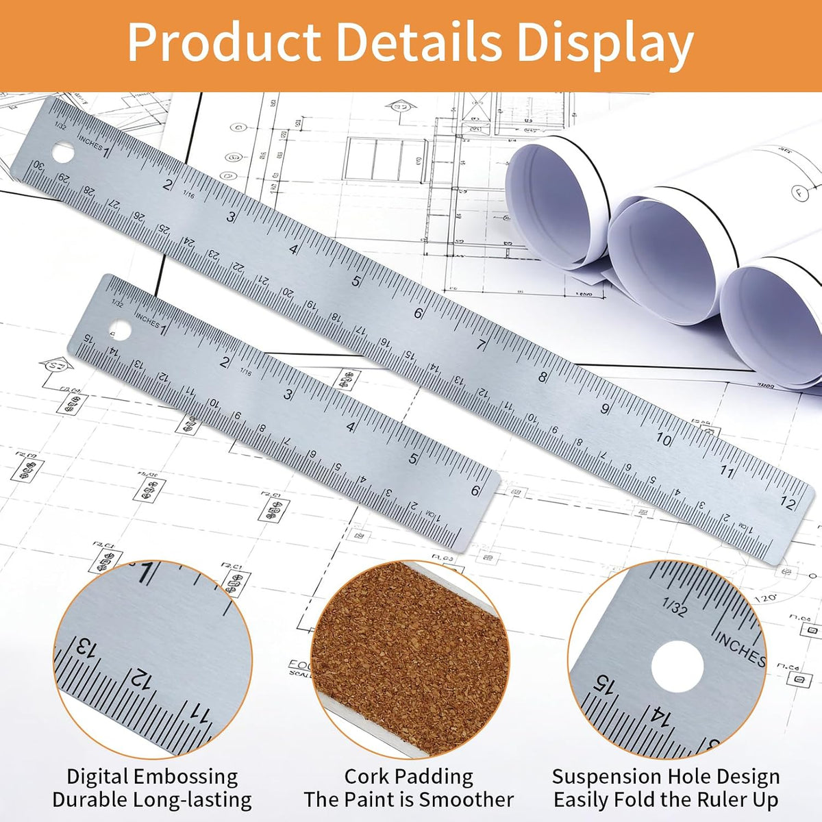 Metal Ruler Set 6 Inch and 12 Inch,Metal Straight Edge Ruler for Drawing