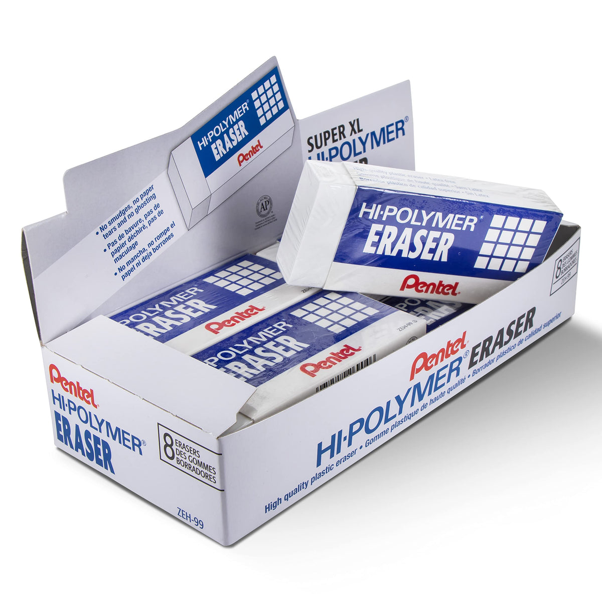 Pentel HI-Polymer Eraser Combo Pack, 6 Caps, 1 Large (ZEH0210BP7)