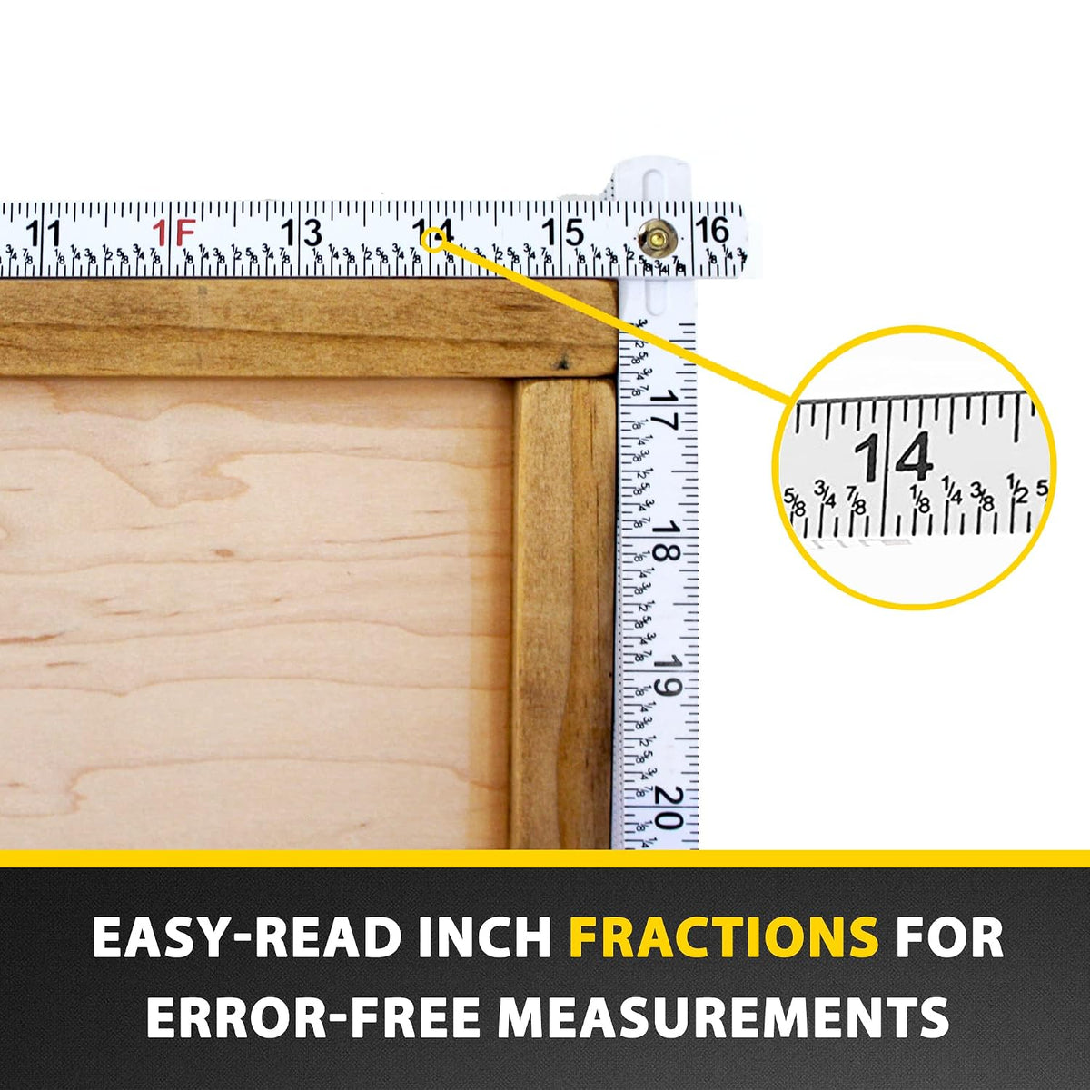 Perfect Measuring Tape Co. FR-72 Carpenter's Folding Rule Lightweight Composite Construction Ruler (Folding Yard Stick) with Easy-Read Inch Fractions - 6.5ft / 2m