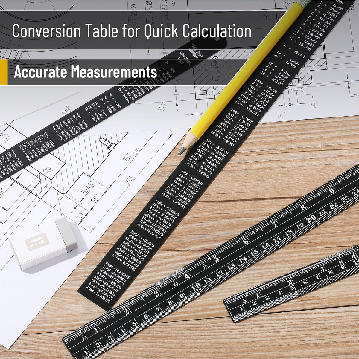 Mr. Pen- Metal Straight Edge Ruler, 4 pcs, 6", 8", 12", 14", Black