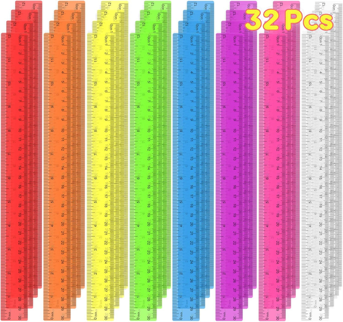 32 Pcs Clear Plastic Rulers, 12 Inch Transparent Rulers for Classroom