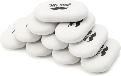 Mr. Pen- White Oval Pencil Erasers, 10 Pack, 1" x 2", Soft Rubber White Pencil Erasers for School, Office, Art Sketching, Homework, Exams, Clean Smudge-Free Correction