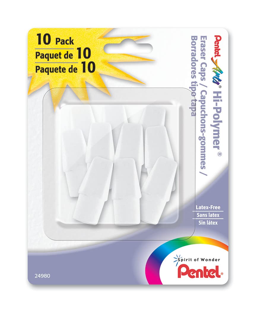 Pentel HI-Polymer Eraser Combo Pack, 6 Caps, 1 Large (ZEH0210BP7)