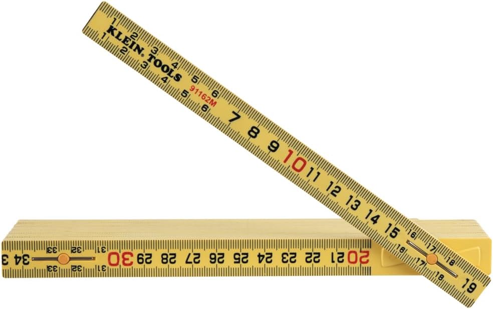 Klein Tools 91162M Folding Ruler, 6-Foot, Fiberglass, Metric Graduation, Outside Reading, for Woodworking, Metalworking, and DIY Projects