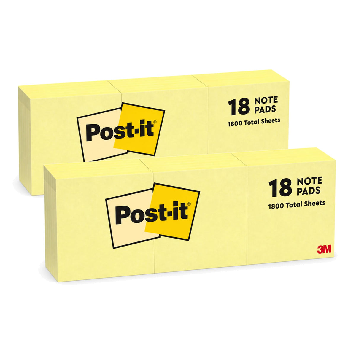 Post-it Notes, 3 x 3 in, The Iconic Canary Yellow Note, 18 Pads