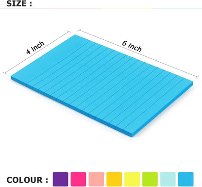 Eastern Wolf Lined Sticky Notes 4x6 in, 8 Bright Multicolors, 35 Sheets/Pad