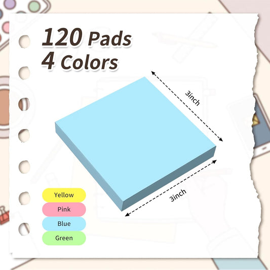 Sticky Notes Bulk 3x3 Inch Bright Colors 120 Pads 50 Sheets/Pad
