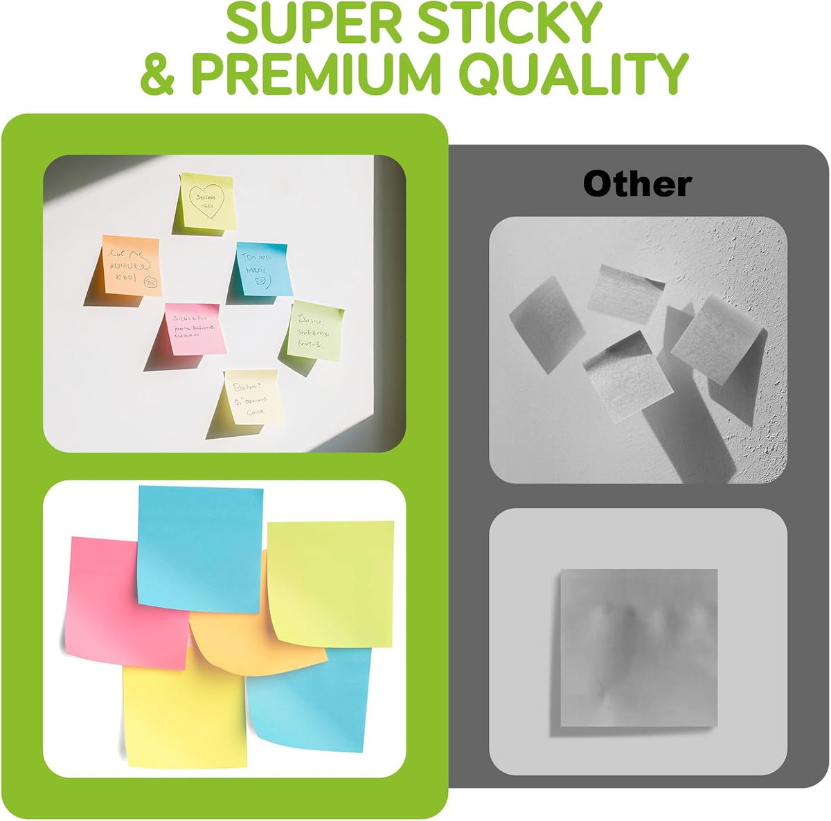 Stick Notes 3x3, Bright Color Stick Notes, 18 Pads, Super Sticky & Recyclable, for Home, Office, School