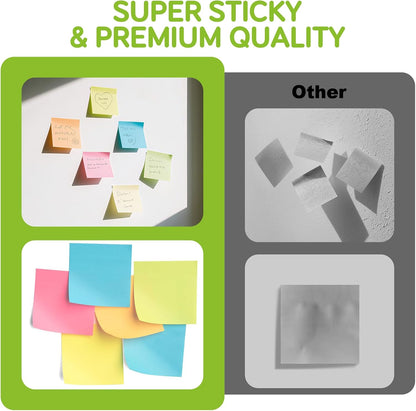Stick Notes 3x3, Bright Color Stick Notes, 18 Pads, Super Sticky & Recyclable, for Home, Office, School