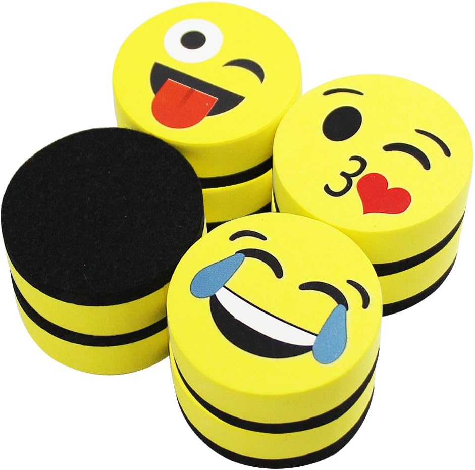VIZ-PRO Magnetic Smiley Face Circular Whiteboard Eraser / 4 Pack of 2" Dry Erase Erasers