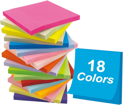 Sticky Notes 1008 Sheets - 18 Pack of 18 Vibrant Colors | Super Sticky Adhesive | Easy to Post for Office, School, Organizing (Rectangle)