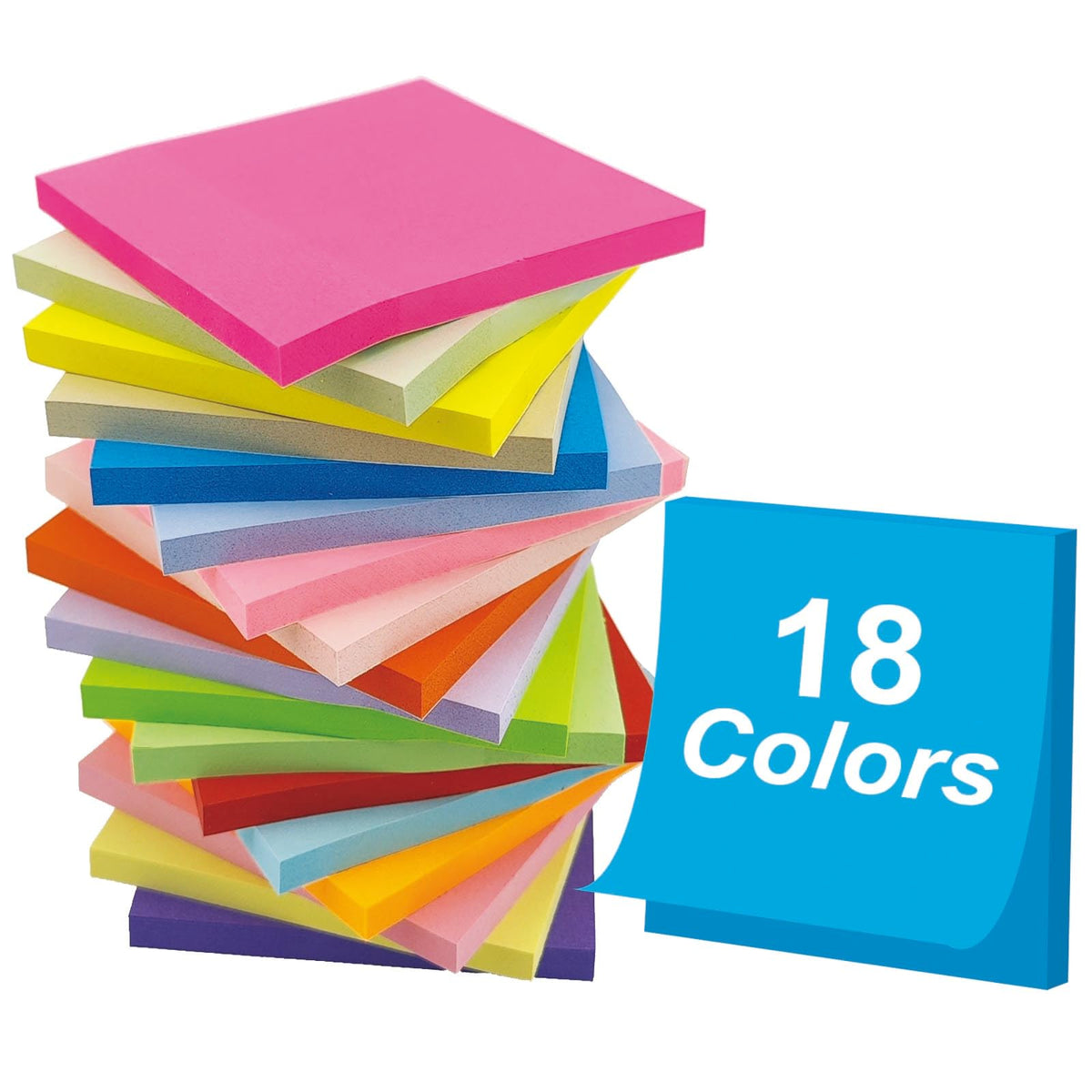 Sticky Notes 1008 Sheets - 18 Pack of 18 Vibrant Colors | Super Sticky Adhesive | Easy to Post for Office, School, Organizing (Rectangle)