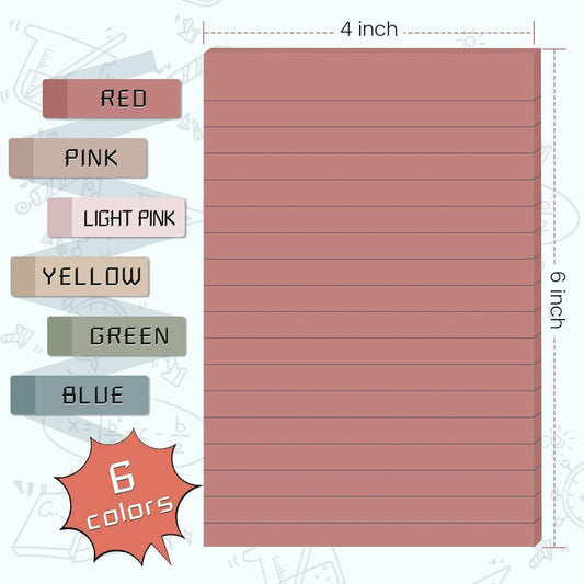 (9 Pads) Lined Sticky Notes 4x6 in Post, Vintage Colors Self Pad Its