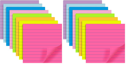 (8 Pads) Lined Sticky Notes 4x6 in, 8 Bright Colors, Self-Stick Note Pads