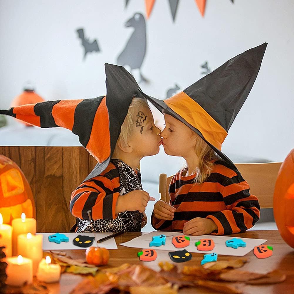 YGAOHF 150 Pack 6 Styles, Fun Pumpkin Ghost Bat Erasers, Cute Mini Erasers