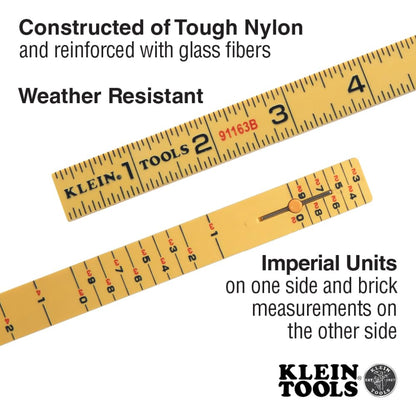 Klein Tools 91163B Folding Ruler, 6-Foot, Fiberglass, Brick Scale, Outside Reading, 1/16-Inch Graduation, Ideal for Woodworking, Metalworking, and DIY Projects