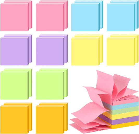 Pop Up Sticky Notes 3x3 Refills, 24 Pads Bulk, 6 Bright Colors, Accordion Memo Pads for Dispenser, Home Office School, 50 Sheets/Pad
