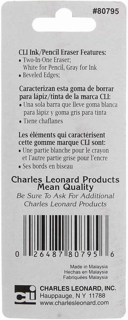 Charles Leonard 2 Sided Ink and Pencil Eraser, Gray/White (80795)