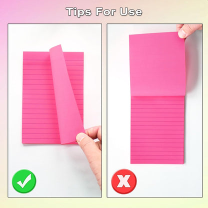 HQCME 9 Pads Lined Sticky Notes 4x6 in, Bright Large Notepads with Lines